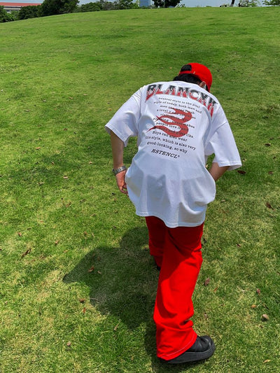 【FATEENG】Vintage flame letter loose short-sleeved T-shirt  FG0010