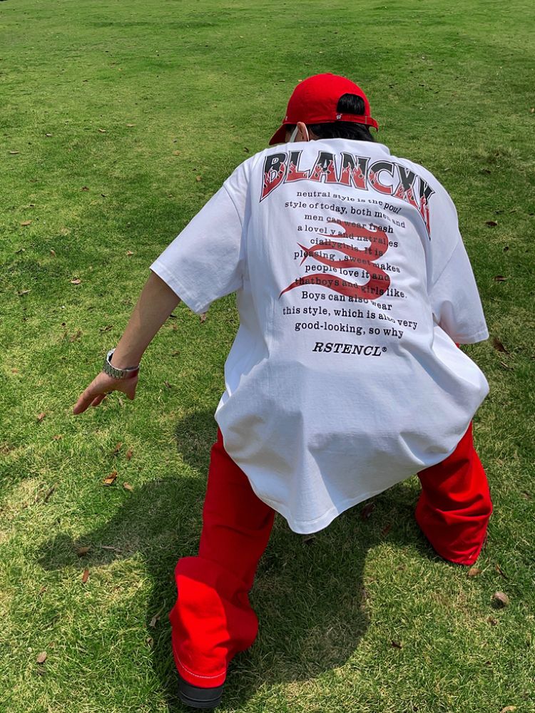 【FATEENG】Vintage flame letter loose short-sleeved T-shirt  FG0010