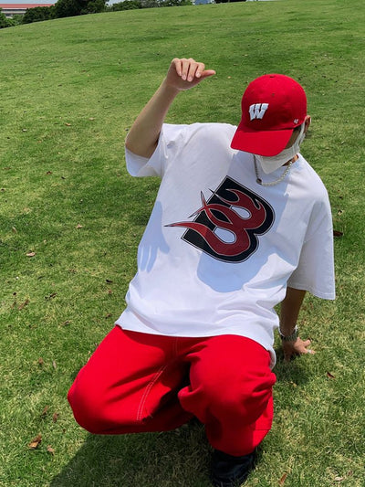 【FATEENG】Vintage flame letter loose short-sleeved T-shirt  FG0010