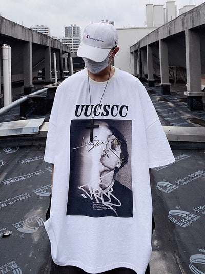 【UUCSCC】Logo print oversized half sleeve T-shirt  US0036