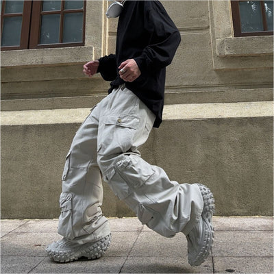 【FATEENG】Multi-pocket design loose wide leg pants FG0001
