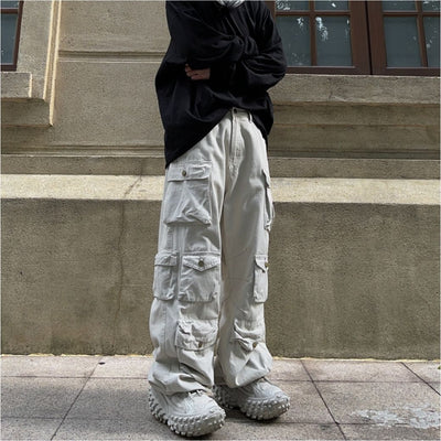 【FATEENG】Multi-pocket design loose wide leg pants FG0001