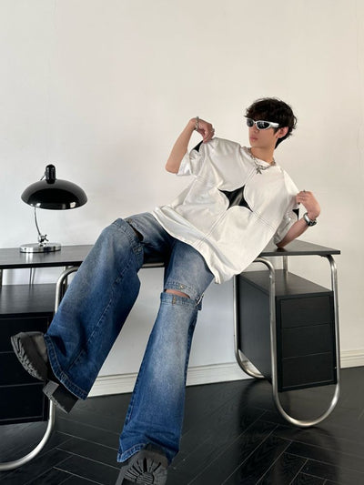 【MARTHENAUT】Splicing design flare drape mop pants  MH0004