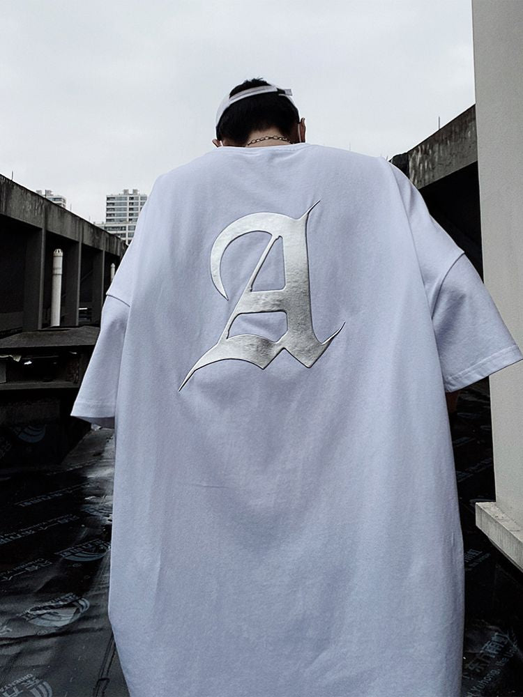 【UUCSCC】Metal print half sleeve oversized T-shirt  US0039