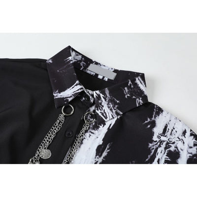 [ANAMONE] Niche design dark print short-sleeved shirt AO0003