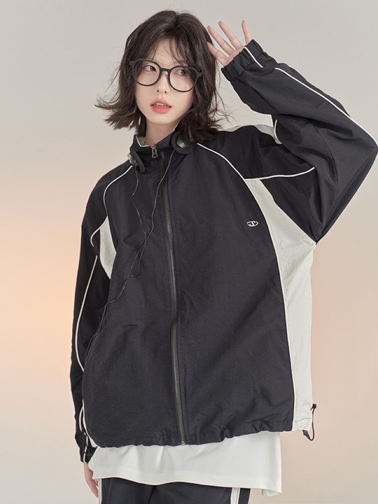 [Universal Gravity Museum] Stitch contrast color stand collar jacket UG0021