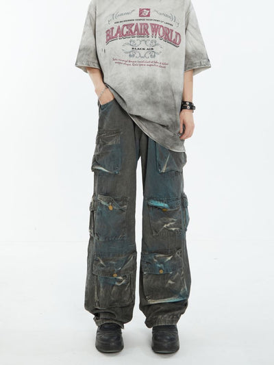 【MAXDSTR】Tie dye multi pocket tooling casual pants MD0079