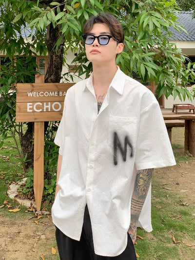 【CUIBUJU】Texture graffiti loose short-sleeved shirt  CB0001