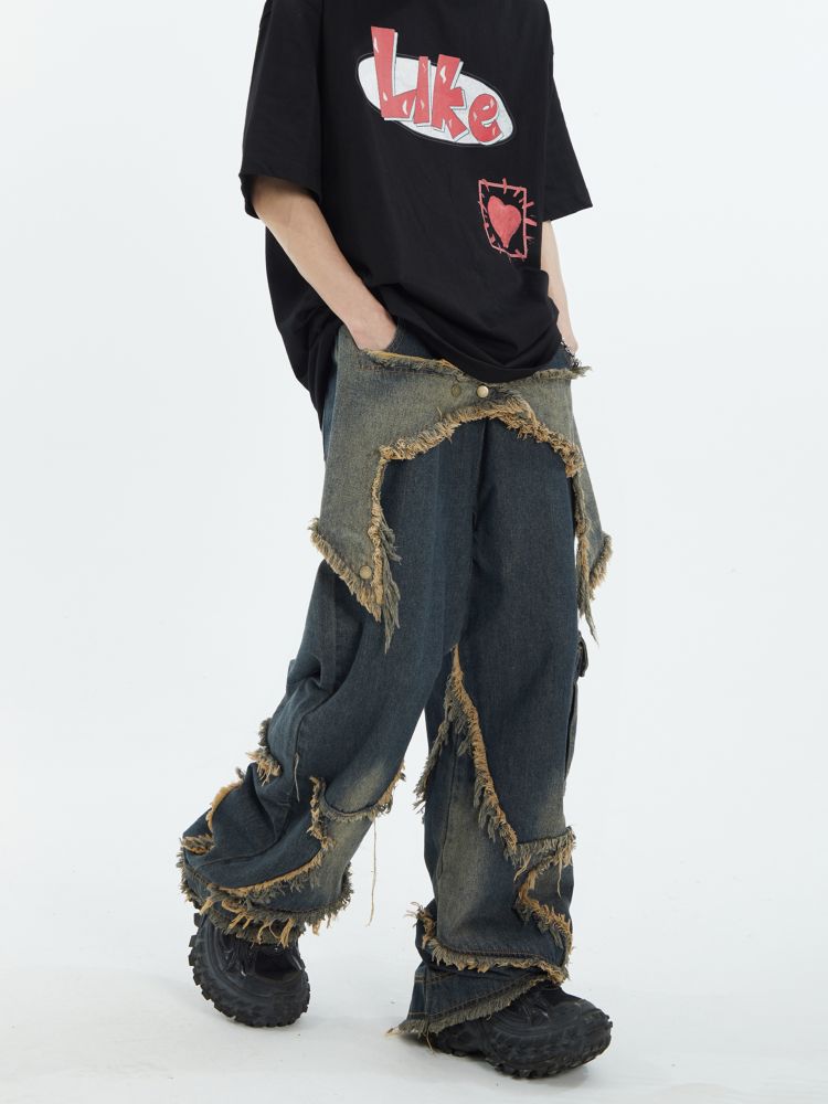 MAXDSTR] Stitch fringe design wide denim jeans MD0065 – HI-LANDER