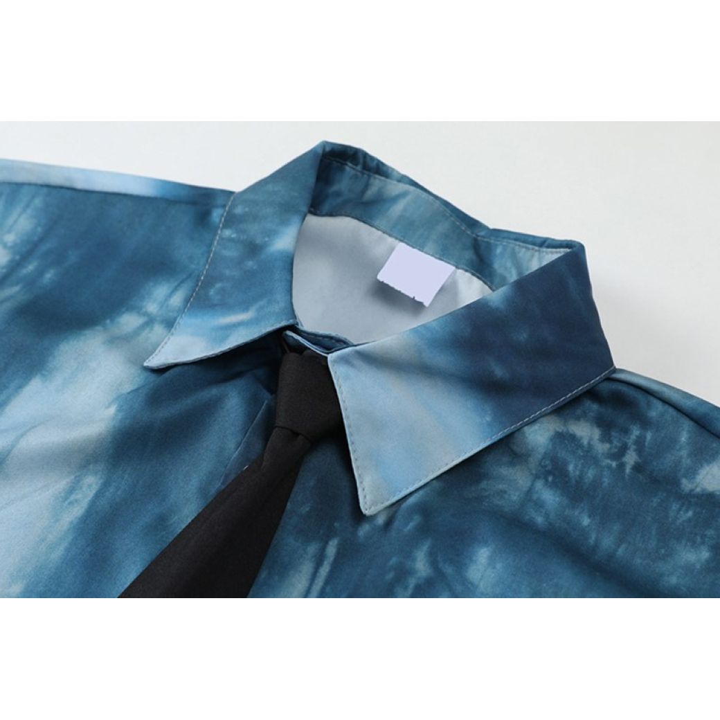 【ANAMONE】Tie-dye oversized short-sleeved shirt + tie set  AO0001