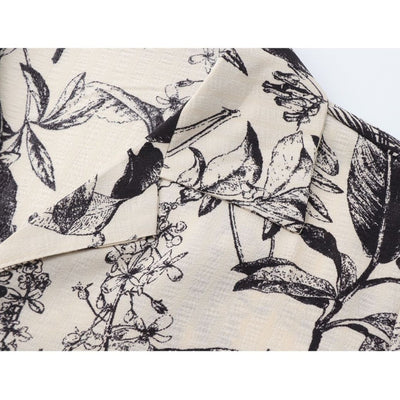 【ANAMONE】Cuban collar retro floral print loose short-sleeved shirt AO0008