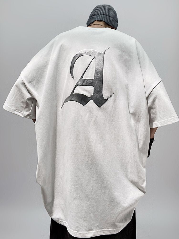 【UUCSCC】Metal print half sleeve oversized T-shirt  US0039