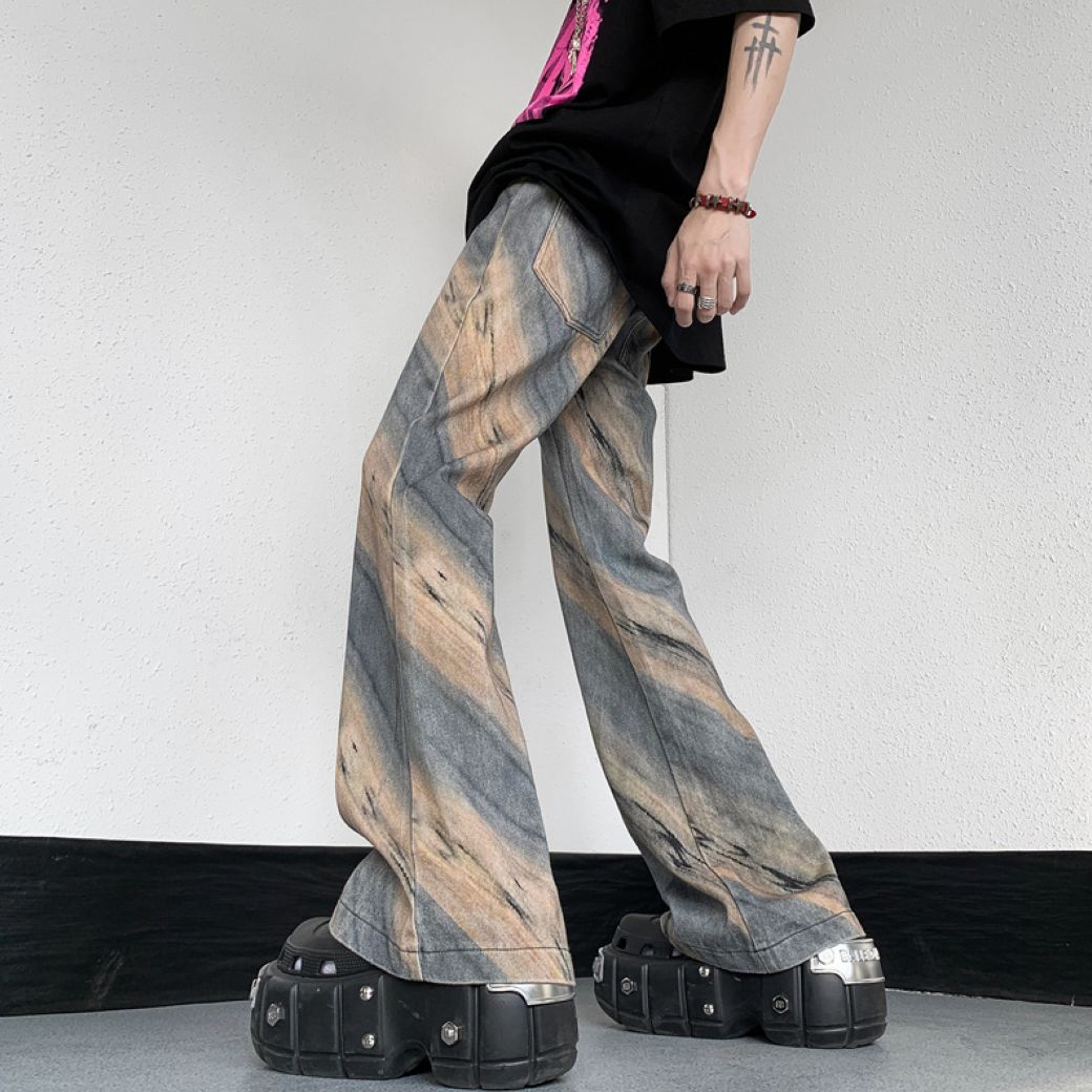 [CEAROCOW] Tie-dye pattern diagonal design flared jeans CO0004