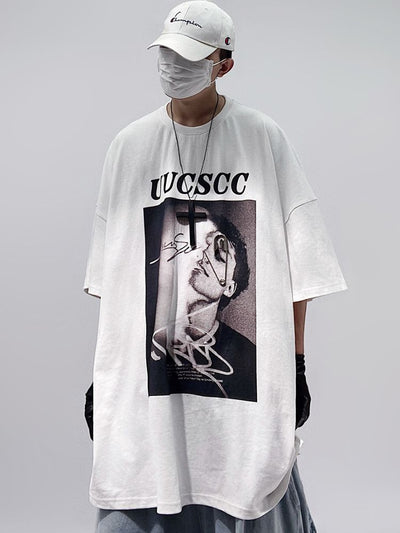【UUCSCC】Logo print oversized half sleeve T-shirt  US0036