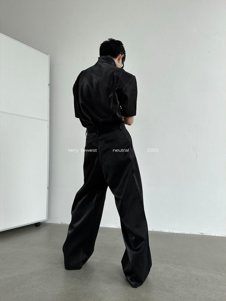 [Very Fewest] Pleated design metal buckle wide leg pants VF0014