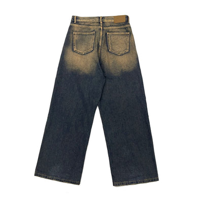 【FATEENG】Vintage old yellow loose wide leg denim jeans FG0002