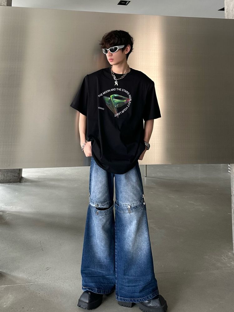 【MARTHENAUT】Splicing design flare drape mop pants  MH0004