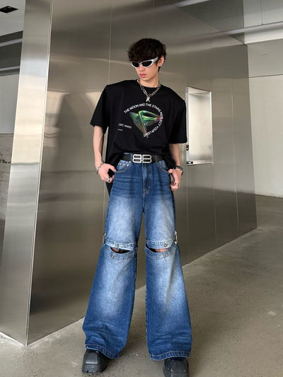 【MARTHENAUT】Splicing design flare drape mop pants  MH0004
