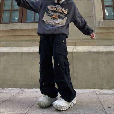 【FATEENG】Multi-pocket design loose wide leg pants  FG0001