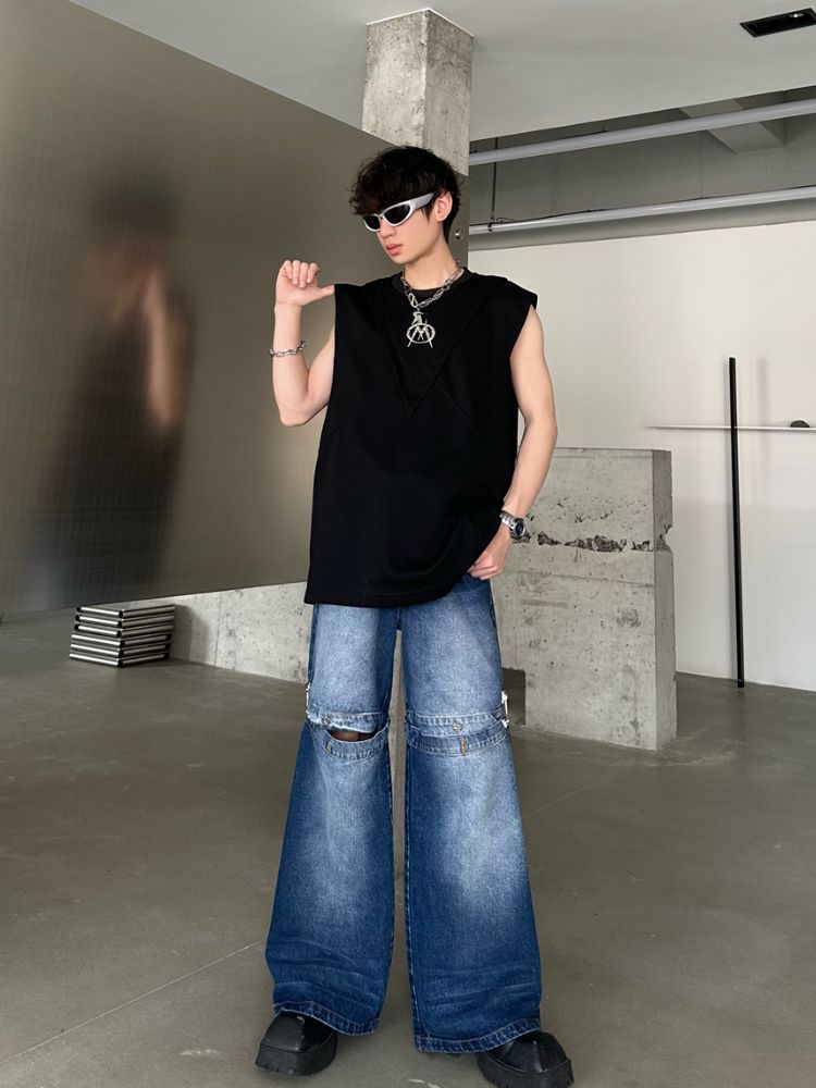 【MARTHENAUT】Splicing design flare drape mop pants  MH0004