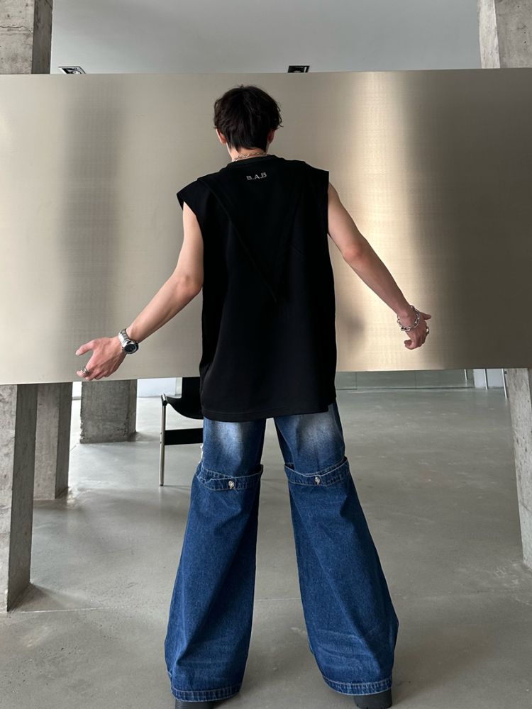 【MARTHENAUT】Splicing design flare drape mop pants  MH0004