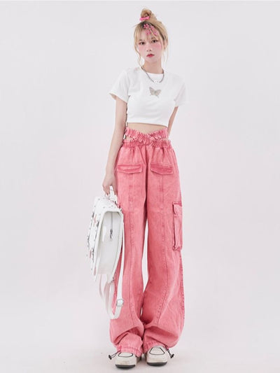 【Rayohopp】Cross waist design wide leg casual pants  RH0004