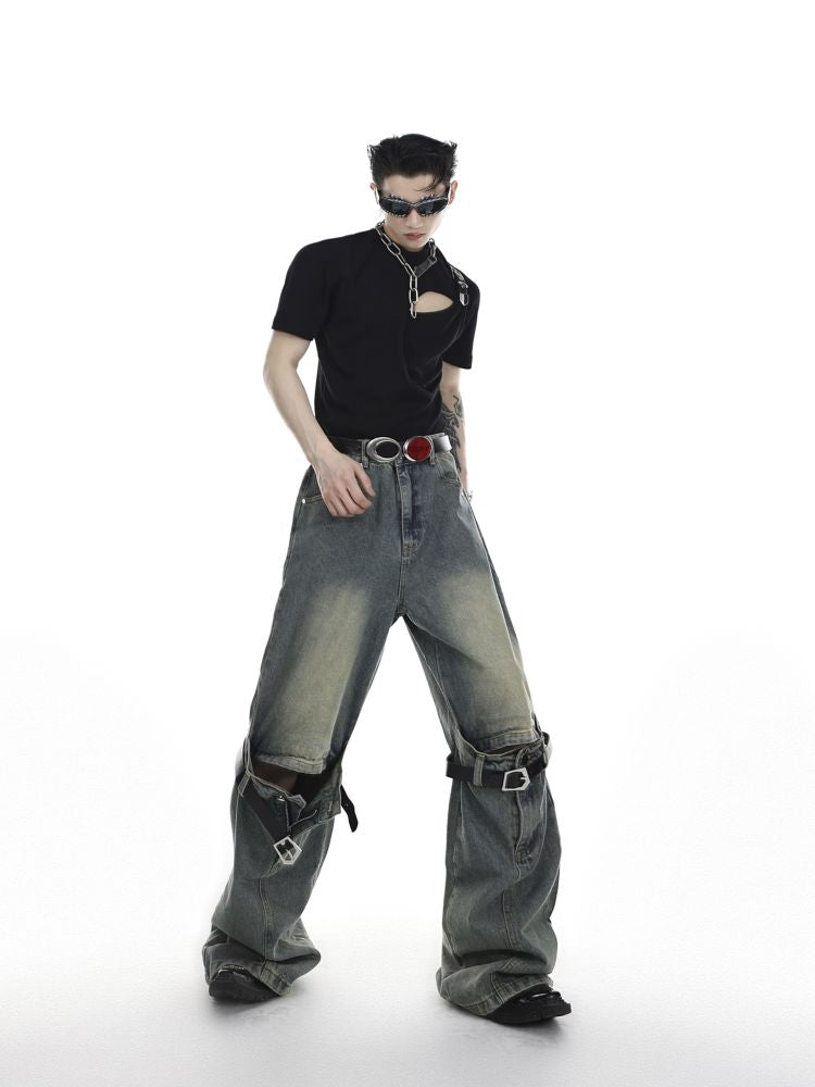 【Culture E】Knee belt design denim jeans  CE0053