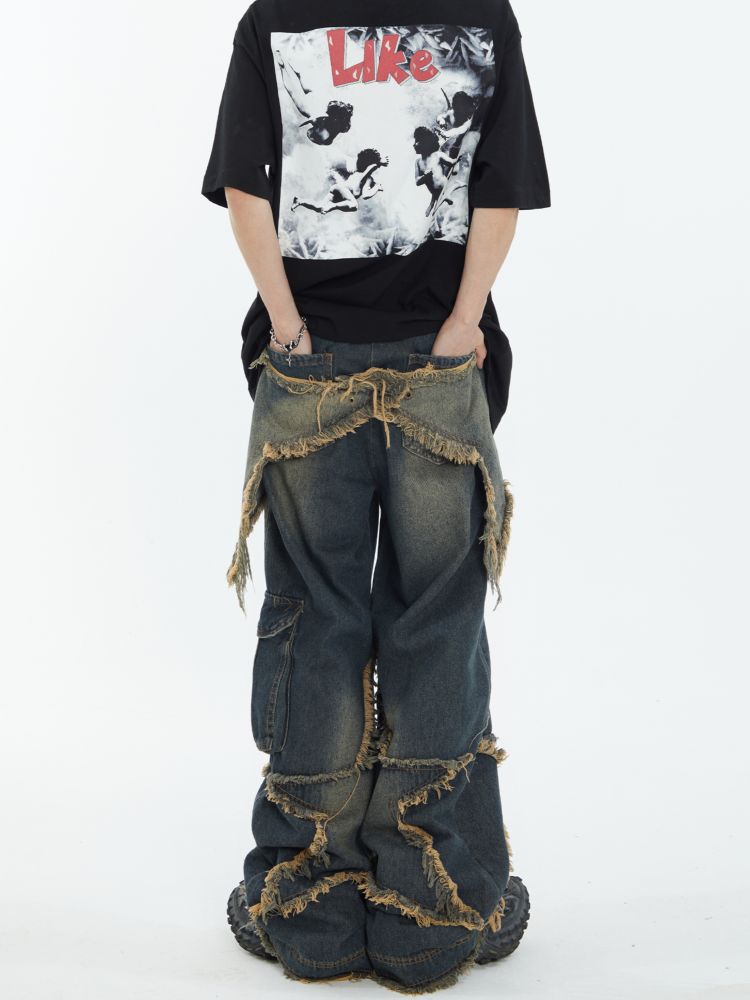 【BAON】[unisex] Emensi banding stitch denim pants DISTRESSED STENCIL DENIM PANTS – MENACE