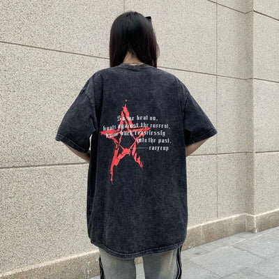 Star letter print cotton T-shirt  HL2899