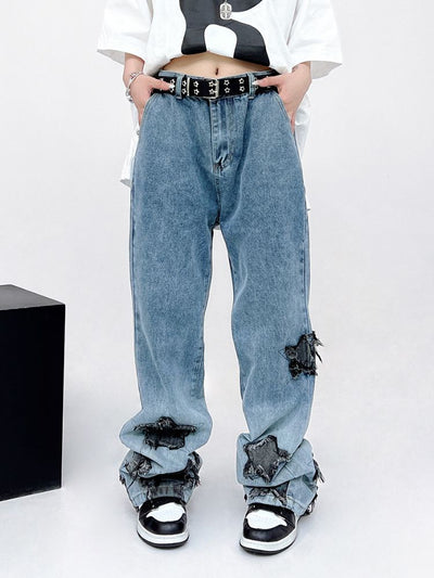 [CEDY] Star patch design mop jeans CD0021