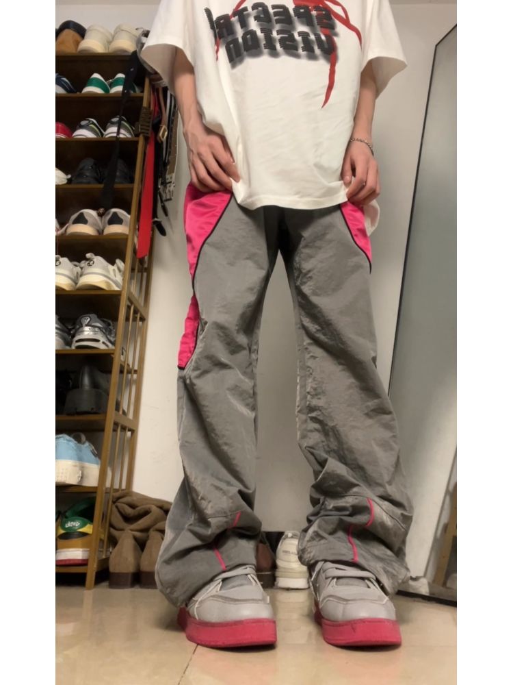 [F383] Retro contrast color wide leg casual pants FT0042