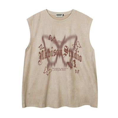 [NIHAOHAO] Butterfly print suede sleeveless top NH0042