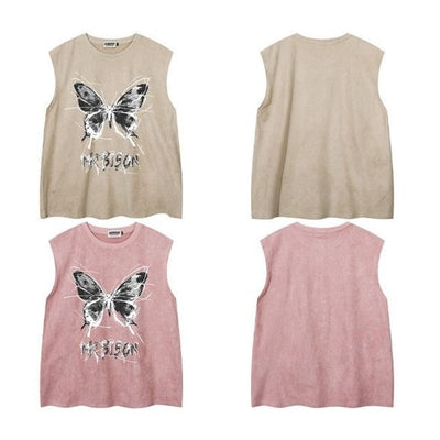 【NIHAOHAO】Butterfly print sleeveless top  NH0041