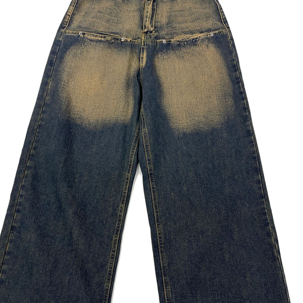 【FATEENG】Vintage old yellow loose wide leg denim jeans  FG0002