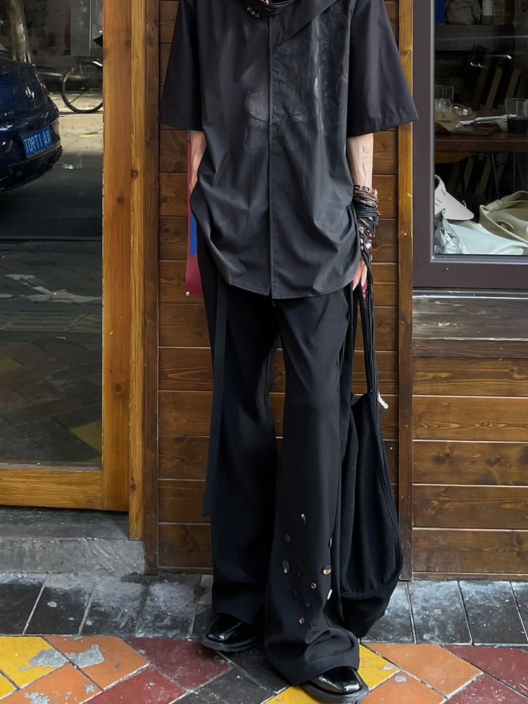 【Sleeping】Retro button design drape high-end micro flare pants  SL0006