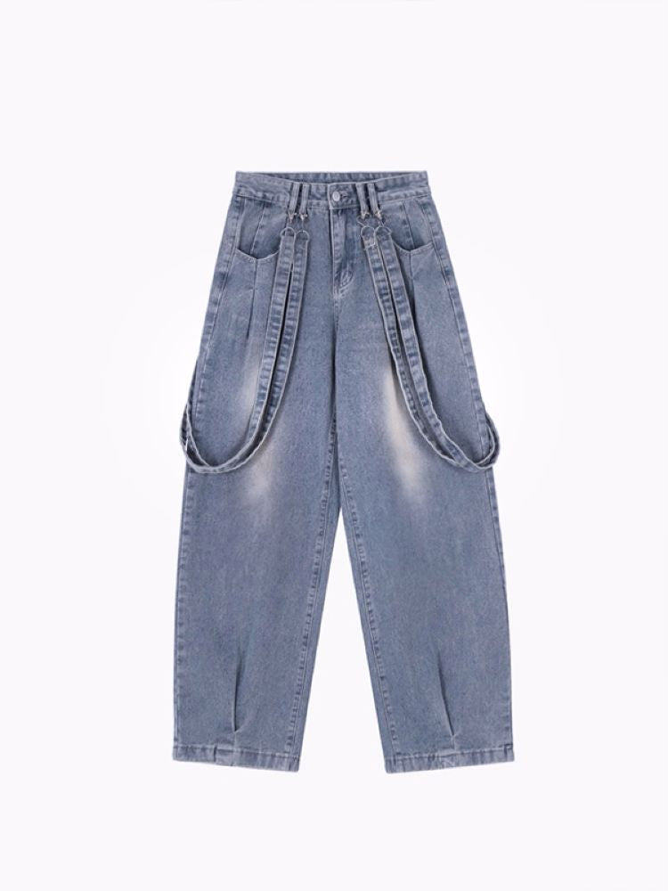 【Rayohopp】Retro suspenders casual washable jeans  RH0006