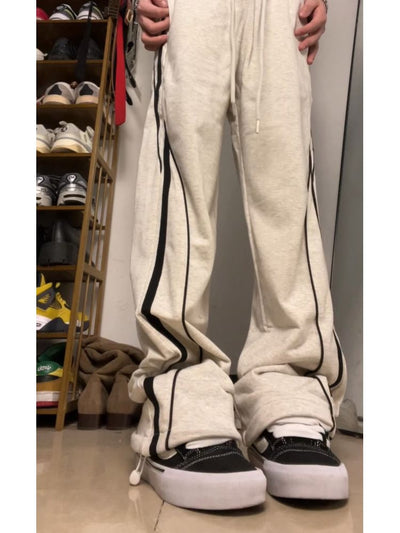 [F383] Side stripe wide leg mop pants FT0041