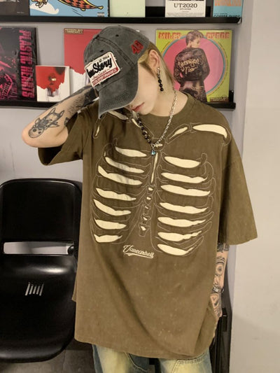 [MAXDSTR] Bone design distressed oversized T-shirt MD0060