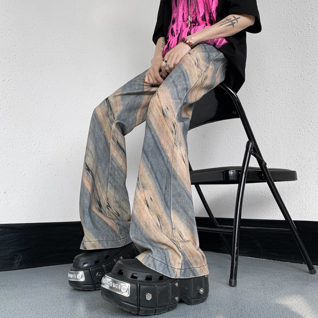 【CEAROCOW】Tie-dye pattern diagonal design flared jeans  CO0004