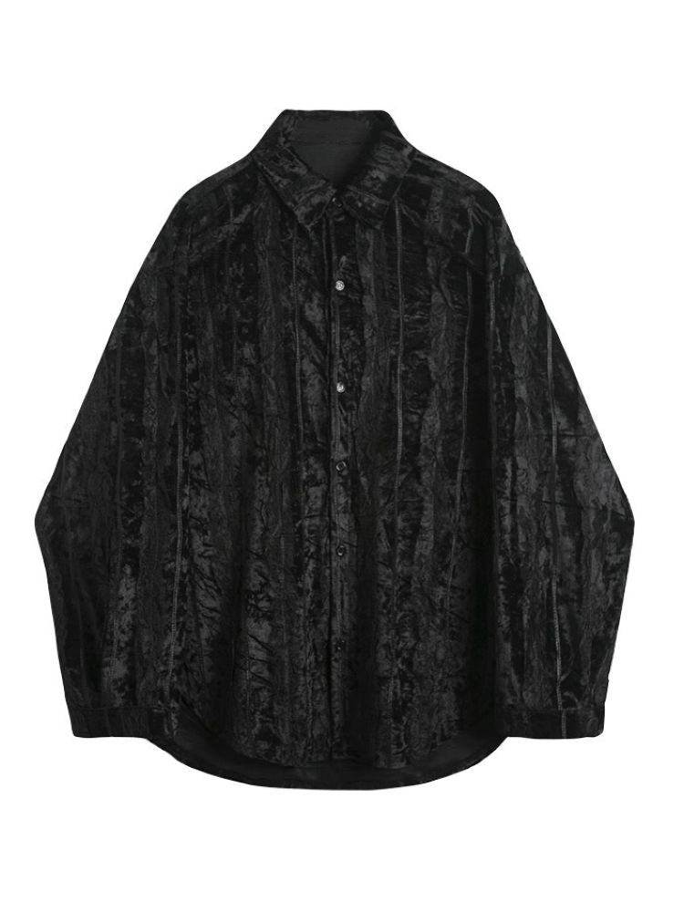 【Floating weed】Lace design velvet loose shirt  FW0004