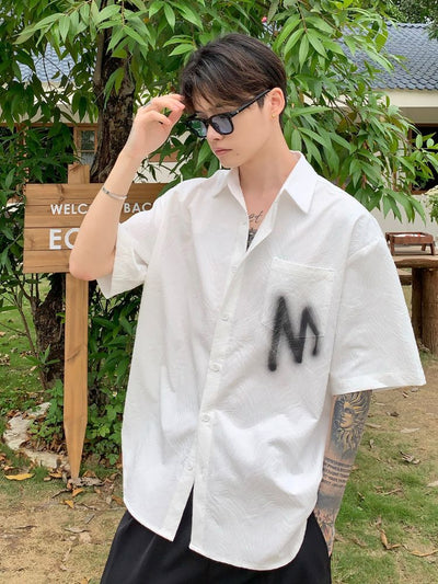 【CUIBUJU】Texture graffiti loose short-sleeved shirt  CB0001