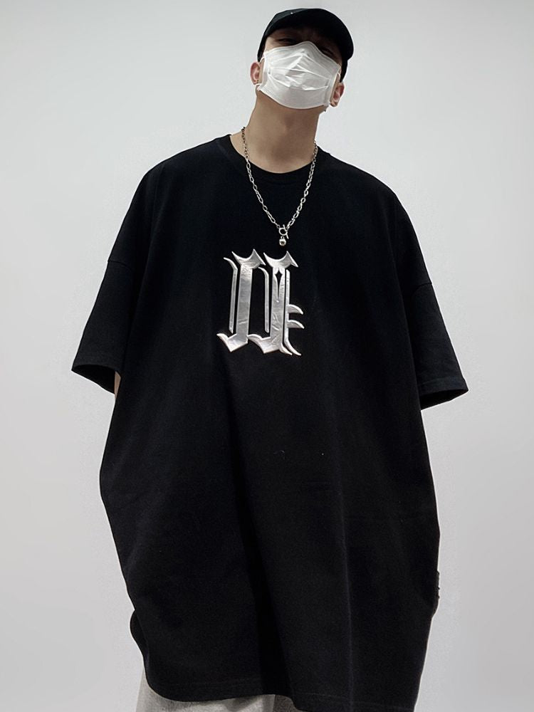 【UUCSCC】Metal print half sleeve oversized T-shirt  US0039