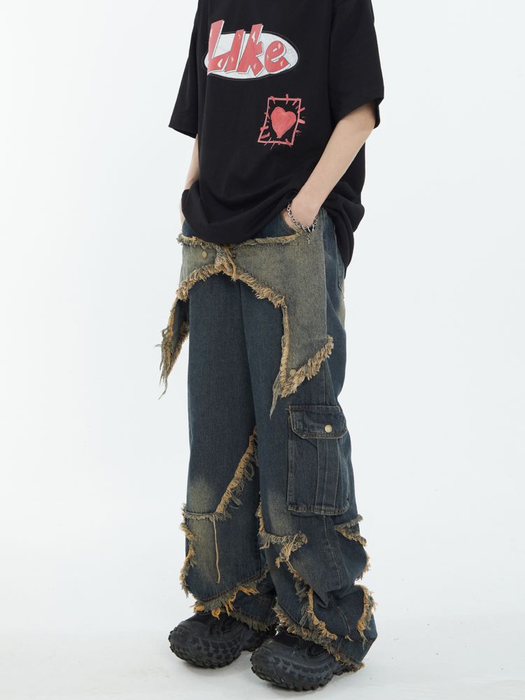 [MAXDSTR] Stitch fringe design wide denim jeans MD0065