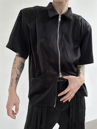 [Very Fewest] Shoulder pad double zipper short sleeve jacket VF0015