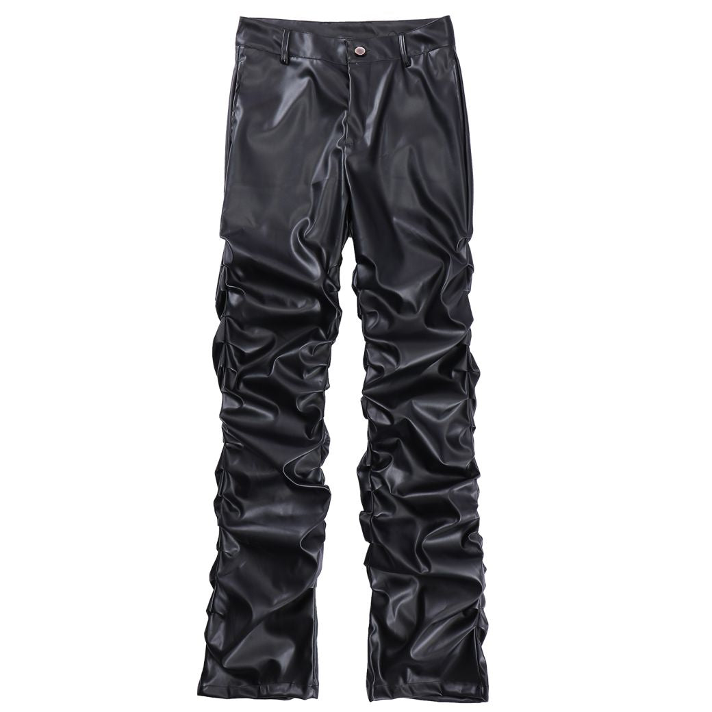[TR BRUSHSHIFT] PU leather shirring loose pants TB0003