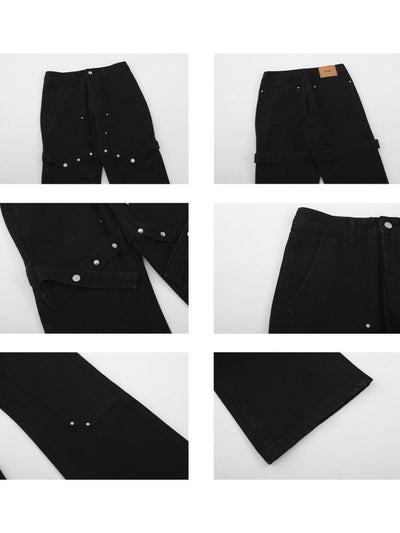 【MR nearly】Touring strap design black jeans  MR0042