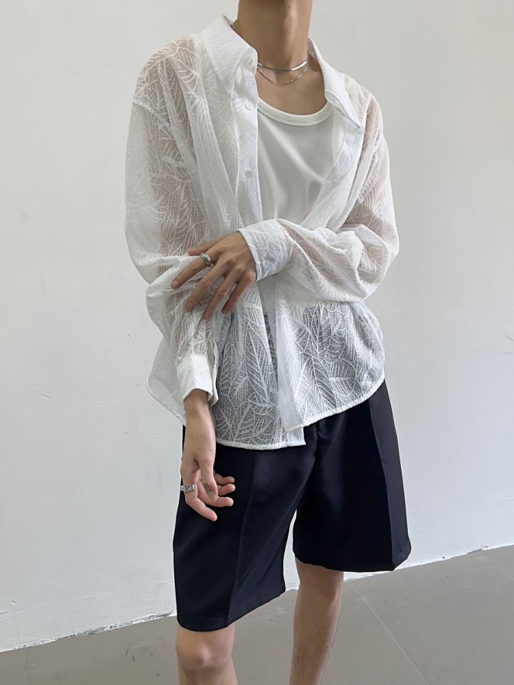 【Yghome】Lace sheer casual texture shirt  YH0005