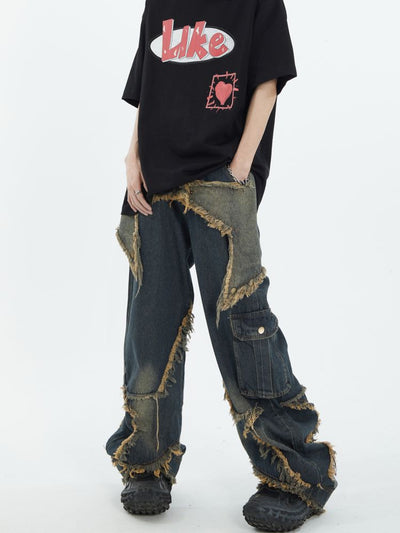 [MAXDSTR] Stitch fringe design wide denim jeans MD0065