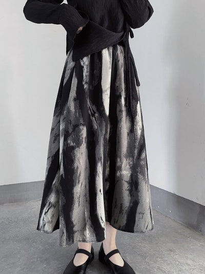 [Floating weed] Artistic ink printing and dyeing long skirt FW0001