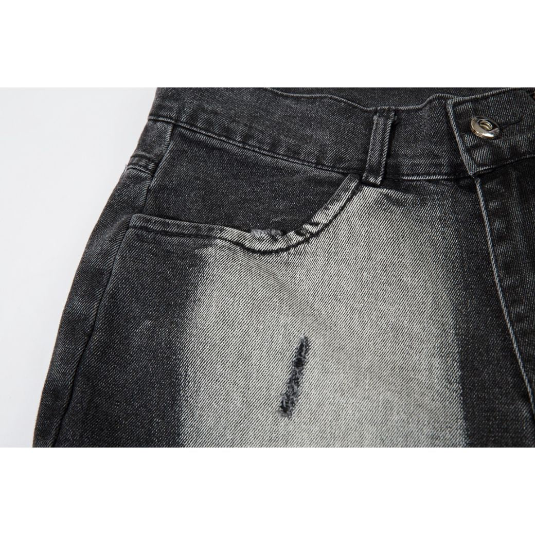 [ReIAx] Gradient washed distressed denim pants RX0006